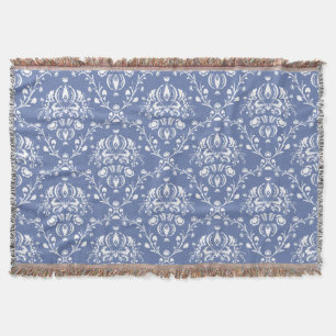 Cobertor Damasco azul e branco da pervinca