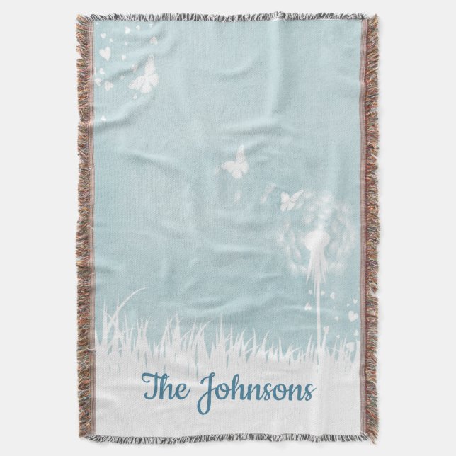 Cobertor Dandeliões, Borboletas e Céus Azuis (Frente Vertical)