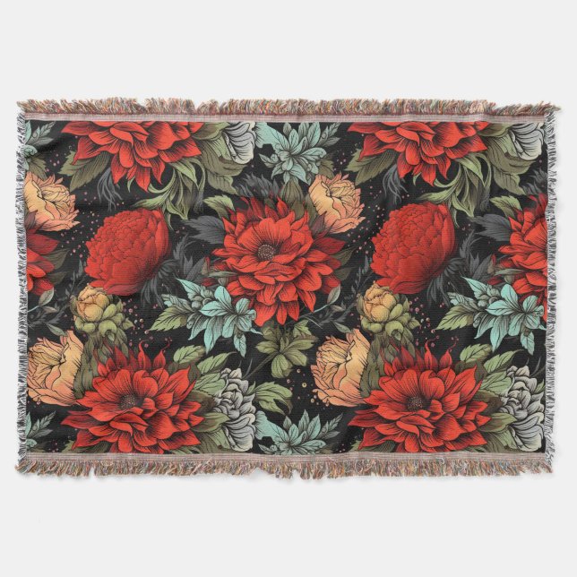 Cobertor Dark Academia Maximalist Red Dahlia Throw Blanket (Frente)