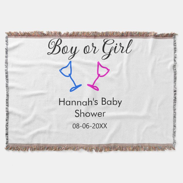 Cobertor Data do nome do chá de fraldas rosa ou azul (Frente)