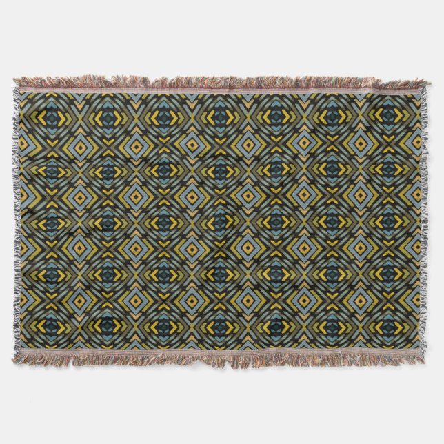 Cobertor de Arremesso Azul Dourado Preto Piso de P (Frente)