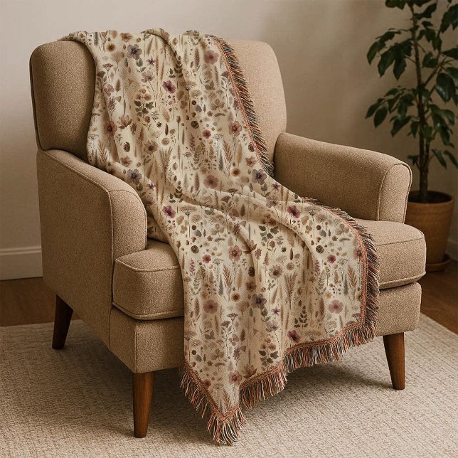 Cobertor de Arremesso de Flor Prensada de Herbário (Vintage Herbarium Pressed Flower Throw Blanket)