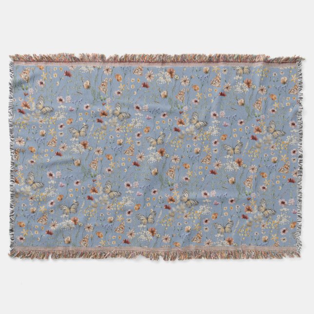 Cobertor de Arremesso Floral Boho Azul (Frente)