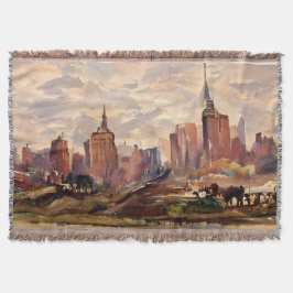 Cobertor de Arte da Silhueta de Nova York em Sépia