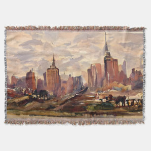 Cobertor de Arte da Silhueta de Nova York em Sépia