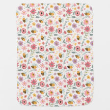Abeja de desenho animado fofa padrão de flor rosa