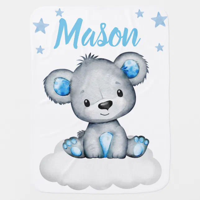 Cobertor De Bebe Bear Boy Baby Blankets Star Blue Name Zazzle Brasil