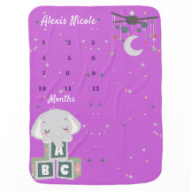 Blanket de Bebê Mensal com Elefante Cinto ABC