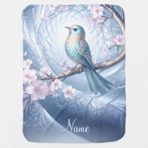 Blue Bird Floral Baby Blanket
