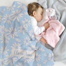 Blue Daisy Floral Girls Baby Blanket