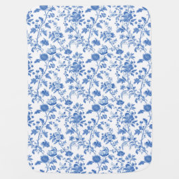 Cobertor De Bebe Blue White Vintage Toile Floral
