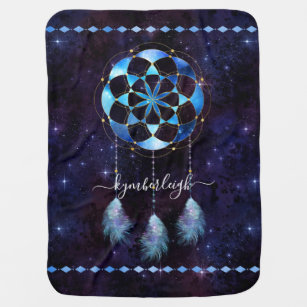 Cobertor De Bebe Boho Blue Tribal Celestial Mandala Dreamcatcher