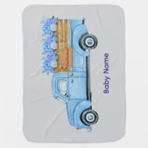 Caminhão Azul Floral Aquarela Vintage Nantucket