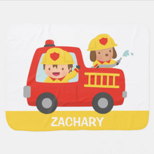 Cobertor De Bebe Caminhão de Fogo Vermelho com Rapaz e Cão do Bombe
