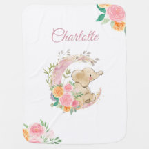 Elefante Bebê Menina Lua Floral Rosa