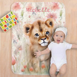 Cobertor De Bebe Flores De Mola De Molas De Aquarela De Bebê Cute<br><div class="desc">Um filhote de leão bonito sentado entre flores de primavera pastel de aquarela. Alterar o nome personalizado ou excluir</div>