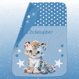 Cobertor De Bebe Leopardo-bonito adiciona nome bolinhas estrelas az