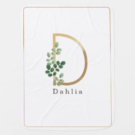 Cobertor De Bebe Letra D Elegante Dourado + Verde Botânico