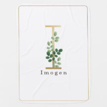 Letra I Elegante Dourada + Verde Botânico