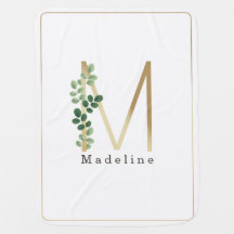 Letra M Elegante Dourado + Verde Botânico