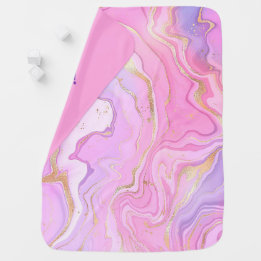 Cobertor De Bebe Luxo Marble Glitter Rosa Púrpura Dourada