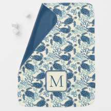 Monograma de Tartarugas do Mar Azul e Creme