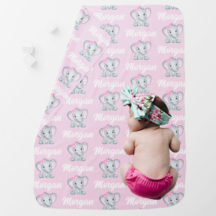 Cobertor De Bebe Monograma do Nome do Elefante Rosa