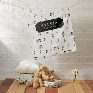 Cobertor De Bebe Nome do Padrão de Notas Musicais Pretas e Brancas