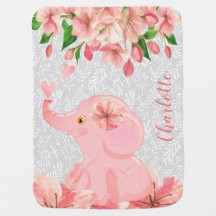 Nome Personalizado Floral de Bebê Elefante Cujo No