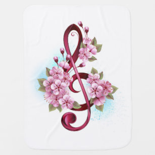 Cobertor De Bebe Notas de clave de trecho musical com flores de Sak