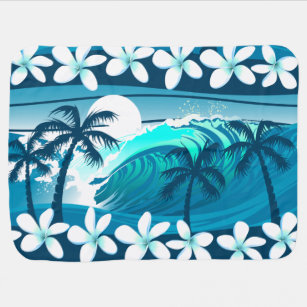 Cobertor De Bebe Onda tropical de surf com palma