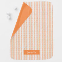 Orange Striped Custom Name Girls Baby Blanket