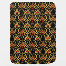 Cobertor De Bebe Padrão Dourado e vermelho de Art Deco a preto