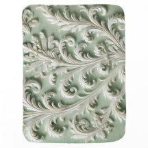 Padrão Floral de Damasco Branco Padrão Verde Suave