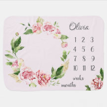 Peony Pink Watercolor Primavera Wreath Milestone