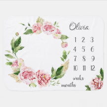 Peony Pink Watercolor Primavera Wreath Milestone