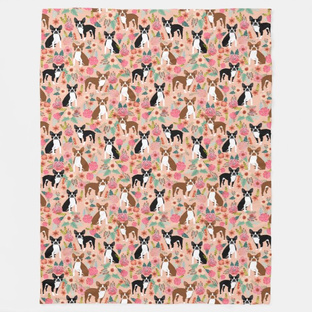 cobertor de Boston Terriers - design de flores (Frente)