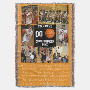 Cobertor de fleece com colagem de fotos de basquet