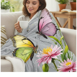 Cobertor de Fleece Sherpa com Estampa de Borboleta