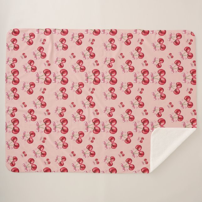 Cobertor de Fleece Sherpa com Padrão Rosa de Cerej (Frente (Horizontal))
