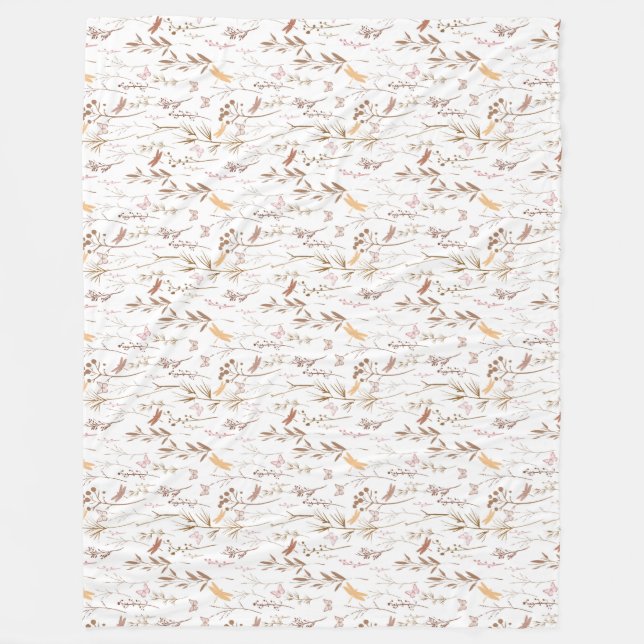 Cobertor de lã marrom com padrão de ervas daninhas (Frente)