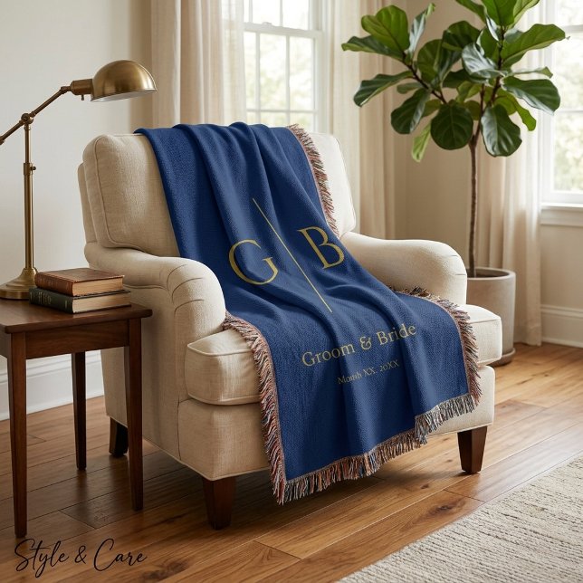 Cobertor de Lançamento Azul Marinho Elegante para  (Stylish Navy Throw Blanket for Wedding Favors)