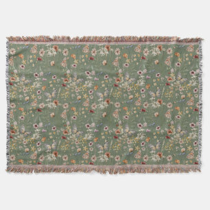 Cobertor de Lançar Floral Boho Verde