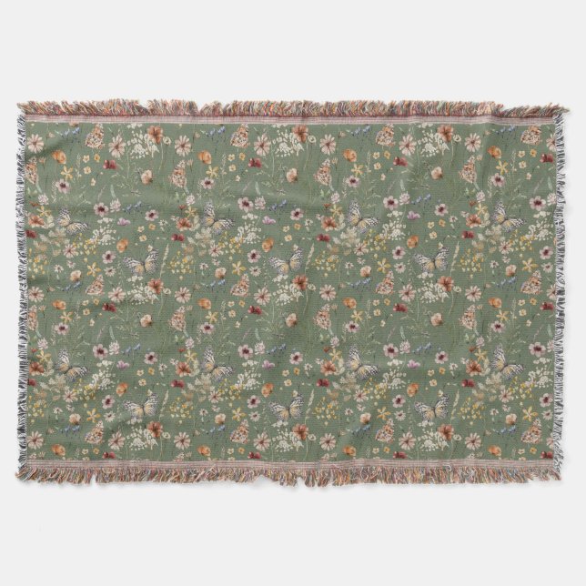 Cobertor de Lançar Floral Boho Verde (Frente)