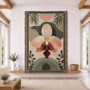 Cobertor de Lançar Tecido Jacquard Flor de Orquíde