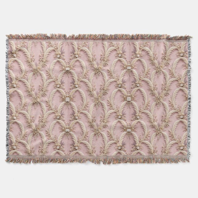 Cobertor de Luxo Boho Rosa com Grama de Pampas - P (Frente)