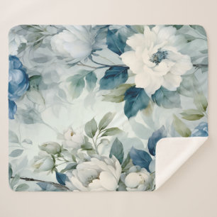 Cobertor de Luxo de Sherpa Fleece Floral Azul