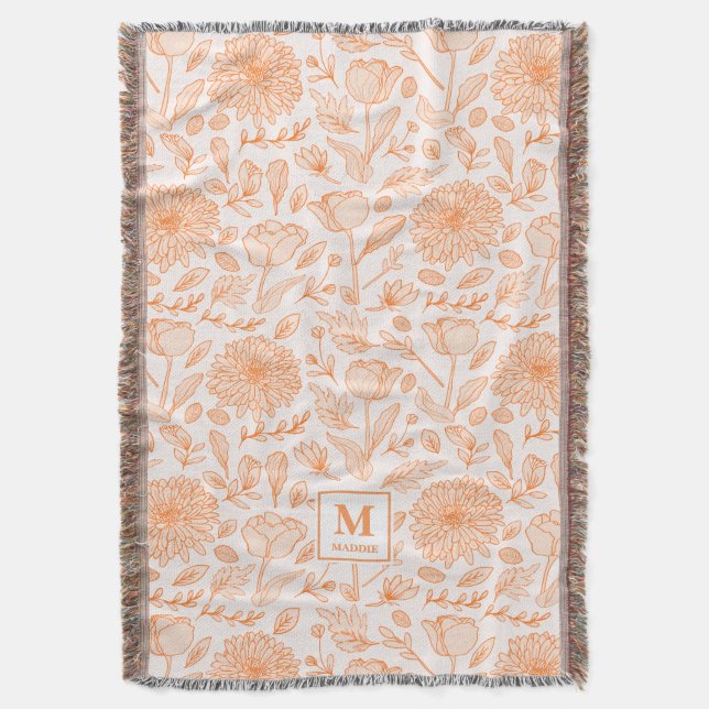 Cobertor de Monograma Floral Laranja (Frente Vertical)