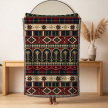 Cobertor de Natal Tecido com Borda de Arco Tribal