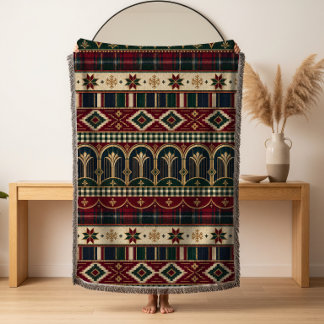 Cobertor de Natal Tecido com Borda de Arco Tribal